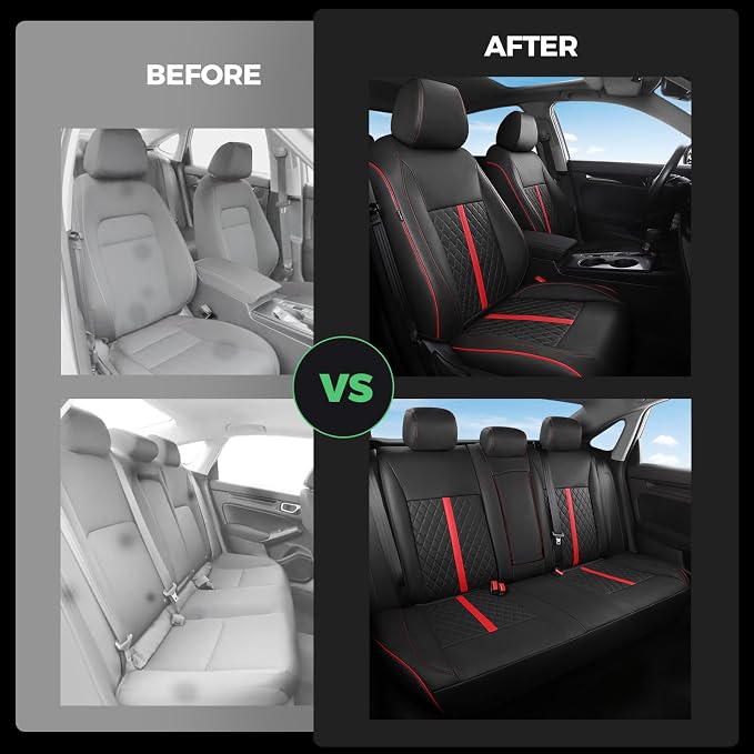 RIDEPOSH Custom Fit Seat Covers for Honda Civic 2022-2026 | Sedan EX 2022-2026, Sport 2025 2026, Faux Leather, 60/40 Split Rear, Rear Armrest, Waterproof, Airbag Compatible, Full Set - Image 6