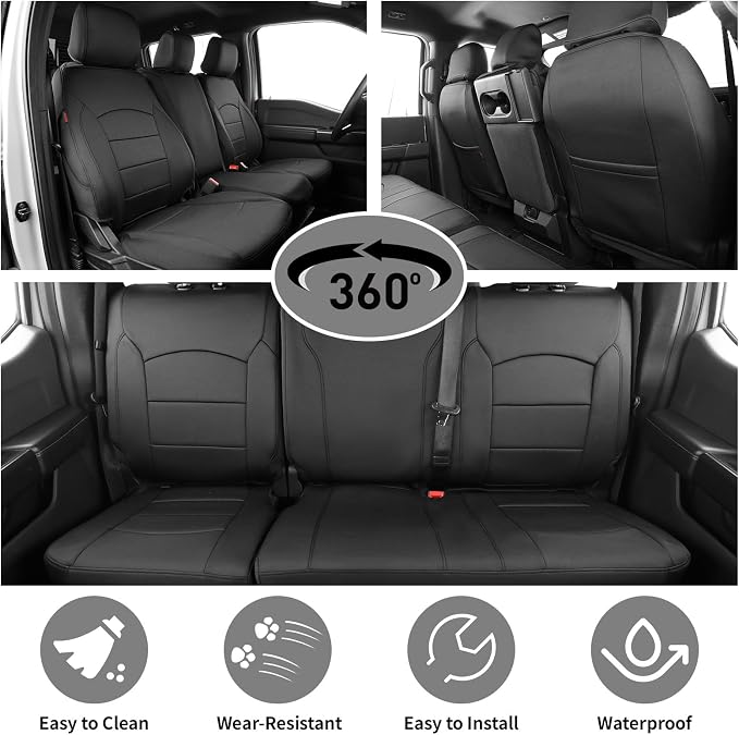 EKR F150 Seat Covers Custom Fit for (SuperCab/Extended Cab) 2015 2016 2017 2018 2019 2020 Ford F-150 Raptor,(2 Door,2nd Row/NO Armrest),Heavy-Duty,Sweat &Dirt Resistant- Neoprene(Black) - Image 3
