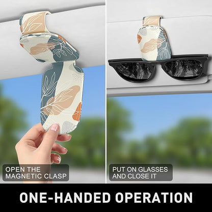 Sunglasses Holder for Car Visor, Magnetic Leather Car Sunglass Holder, Car Sun Visor Glasses Hanger Clip, Car Interior Accessories for Women Men, Fits All Size Eyeglasses - Image 6
