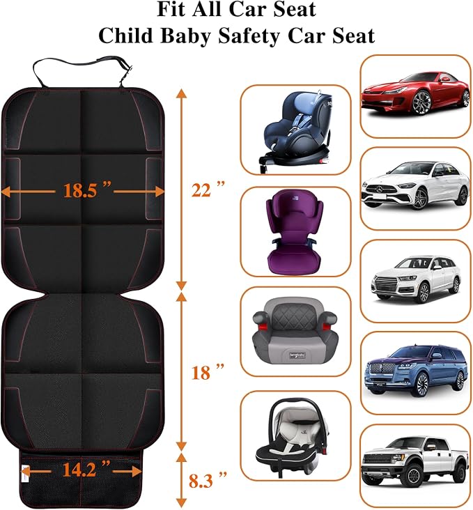 Car Seat Protector With Non-Slip Rubber Padded Backing, Waterproof Thickest Padding for Child Seats, No Imprint Under Baby Seat (Red-1pcs) - Image 2