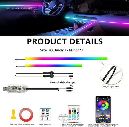 Ambient Lighting Car Led Lights Interior,57in USB Dreamcolor 2 in 1 Acrylic Neon Flexible Strip Fiber Optic LED Ambient Lighting Kits with Remote APP, RGB Music Lights Sync for Inside car Decorations - Image 8