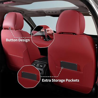 FLORICH Car Seat Covers Full Set, Luxury Seat Covers with 5 Seats, Waterproof Seat Protector Car Accessories Fit for Most Sedans SUV Pick-up Truck - Red - Image 4
