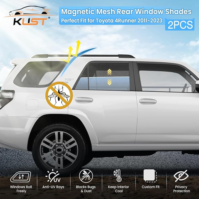 KUST Car Window Shades for 2011-2023 Toyota 4Runner Accessories, Breathable Mesh Magnetic Window Covers, Rear Back Side Window Sun Shades UV Block Privacy Protection for Baby Camping Napping 2PCS - Image 2