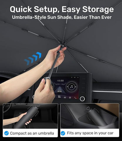 Zanch 2026 Upgraded Car Windshield Sun Shade [Cool Down by 75℉ ] with Heat Insulation Coating, Foldable Sunshade Umbrella Flexible Handle & Ribs, Medium (57''x32'') for Car, SUV, Truck, Van - Image 8