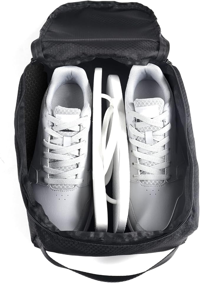 Gloppie Shoe Bags for Travel - Portable Shoes Storage Bag, Shoe Pouch, Shoe Packing Cubes for Men Women - Classic Black | 12 x 9 x 5 in travel shoe bag with a full-opening zipper, carry handle, and fold-flat design for shoes up to US size 10 - Image 8