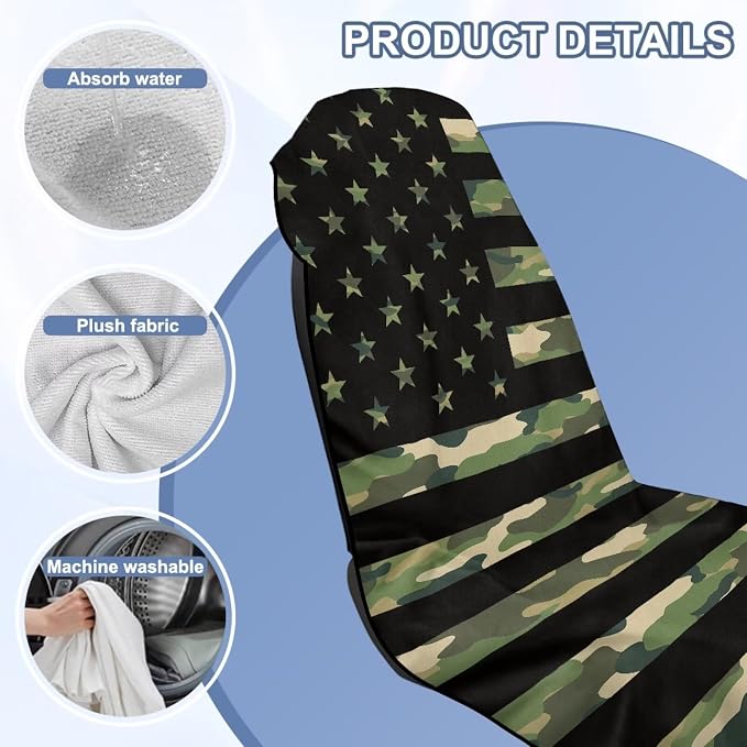 Camouflage Flag Car Towel Seat Cover 1 Piece Breathable Front Seat Towel Cover Comfortable Soft Cars Interior Accessories Universal Fit for Car SUV Van - Image 6