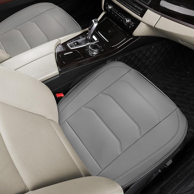 BOPUOVRE Car Seat Cover for Luxury & Comfort PU Leather | Anti Slip Full Wrap Protection Storage Pocket Bottom Cushion Universal Fit 95% Vehicles Gray 2 Piece - Image 2