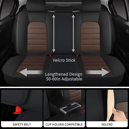 Car Seat Covers Full Set, 5 Seats Universal Leather Seat Covers for Cars, Waterproof Front and Rear Seat Cover, Breathable Automotive Seat Cover for Most Sedans, Trucks, SUVs, Black&Brown - Image 3