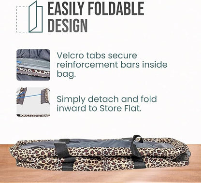 Extra Large Utility Tote Bag - Oversized Collapsible Reusable Wire Frame Rectangular Canvas Basket With Two Exterior Pockets For Beach, Pool, Laundry, Car Trunk, Storage - Leopard - Image 6