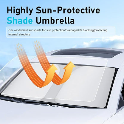 Car Windshield Sun Shade Umbrella, Heat Insulation & Sun Reflective Shield, Telescopic Quick Setup Front Window Sunshade, Universal Portable Cover for Most Vehicles (Silver) - Image 6