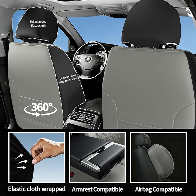 for Subaru Forester 2009-2026 Car Seat Covers, Full Set, Gray | Luxury Full Coverage Leather Seat Protectors, Waterproof Breathable, Non-Slip, Easy to Install, Airbag Compatible, All-Season - Image 7