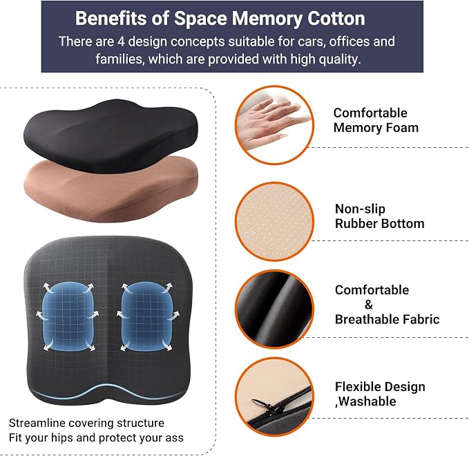 Adult Booster Car Seat Cushion, Wedge Memory Foam Pad for Driving Seat, Effectively Increase Height by 3.94 inch, Car Travel Accessories for Long Trips, (Coffee) - Image 6