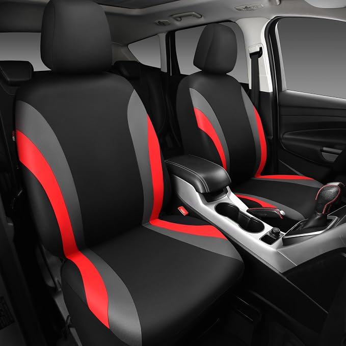 CAR PASS Line Rider Sporty Front Seat Covers,Red Car Seat Covers Two Front Seats Only, Airbag Compatible,Universal Fit Sedans,Cars,Vans,SUV,Truck(Black and Red) - Image 2