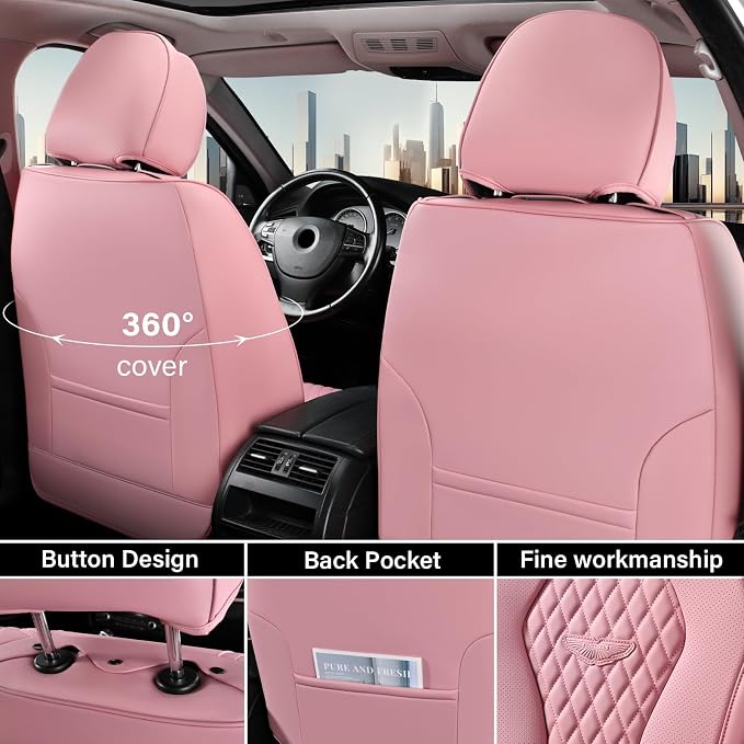 Coverado Seat Covers, Car Seat Covers Front Seats, Pink Car Seat Covers, Waterproof Auto Seat Covers, Seat Cushion, Front Seat Covers Leatherette Car Seat Protector Universal Fit Most Cars - Image 3