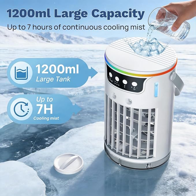 Portable Air Conditioners Desktop AC Unit with Water Ice Cooling Mist, Personal Evaporative Air Cooler Fan Mini Swamp Cooler for Bedroom, Nightstand, Office, Dorm, RV (White) - Image 6