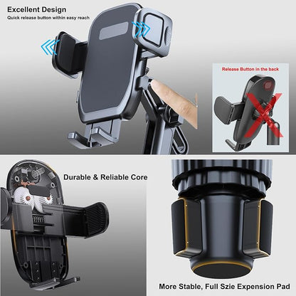 Cup Holder Phone Mount, 2 in 1 Universal Cup Holder Expander with Long Arm 360°Rotation Cup Phone Holder for Car Fits All 4-7” iPhone Galaxy Smartphones and Most Truck Bottles - Image 6