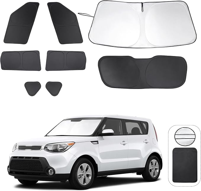 TINGLU Window Shades for Kia Soul 2014-2019 8PCS Accessorie Car Side Full Windows Rear Triangular Windshield Sun Shade Sun UV Rays & Privacy Protection for Camping,Napping,and Relaxing by TINGLU