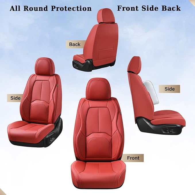 Coverado Seat Covers, Car Seat Covers Front Seats, Premium Nappa Leather Seat Covers for Cars, Waterproof Car Seat Protector with Lumbar Support, Front Seat Covers Universal Fit for Most Cars (Red) - Image 6