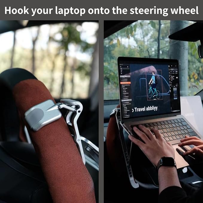 Car Laptop Mount, Height Adjustable Steering Wheel Laptop Tray for Car, Foldable Laptop Desk for Truck SUV Tesla, Portable Vehicle Workstation Table | Steering Wheel & Desktop Dual Mode, 5-Second Quick Scene Switch - Image 5