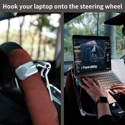 Car Laptop Mount, Height Adjustable Steering Wheel Laptop Tray for Car, Foldable Laptop Desk for Truck SUV Tesla, Portable Vehicle Workstation Table | Steering Wheel & Desktop Dual Mode, 5-Second Quick Scene Switch - Image 5