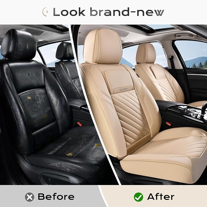 Coverado Car Seat Covers Full Set 5 Pieces, Luxury Nappa Leather Seat Covers Universal Fit Waterproof Non-Slip Breathable Front & Back Automotive Seat Protectors for Cars, SUVs, Trucks - Image 8