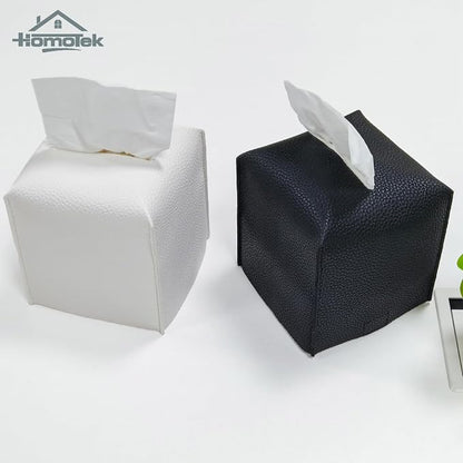 HOMOTEK 2 Pack Tissue Box Cover, Square PU Leather Tissue Holder, Decorative Facial Tissue Cube Paper Organizer Dispenser for Bathroom, Night Stands, Desk, Car 5X5X5'' - Matte Black, Pebble Grain - Image 6