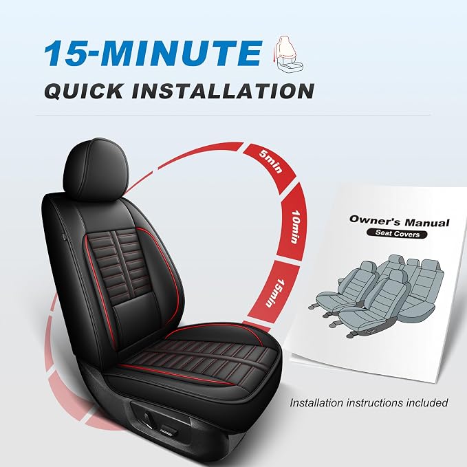 Fit for Nissan Maxima Seat Covers 2011-2023 Front Set | Faux Leather Waterproof Car Seat Covers, Airbag Compatible with Lumbar Support Anti-Slip Design, 2 Seater Black&Red - Image 2