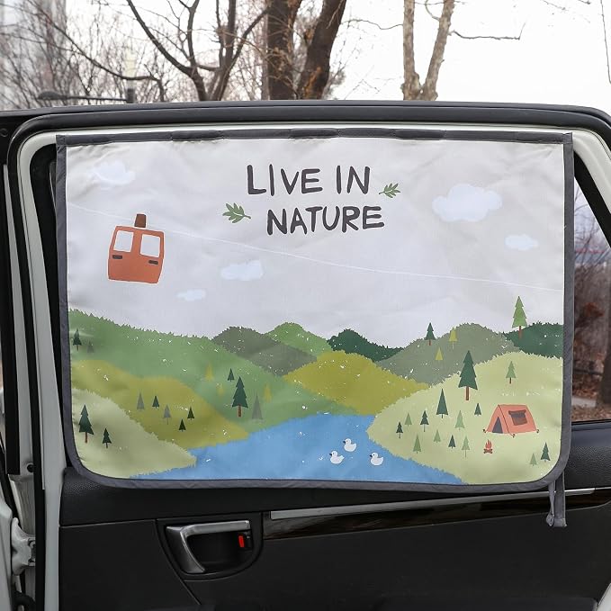 Magnetic Car Sun Shade Curtain for Side Window – Sun Blocker and UV Protector for Baby, Kids, and Pets – Universal Fit with Built-in Magnets for Steel-Framed Door (Bebe Forest) by Unknown