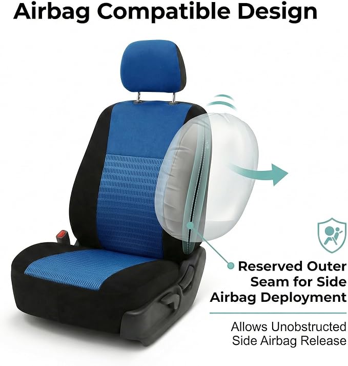 FH Group Universal Car Seat Covers Front Set for SUV Truck Sedan Vans | 3D Textured Breathable Fabric Seat Cover Set Protector with Airbag Compatible Interior Upgrade - Blue - Image 4
