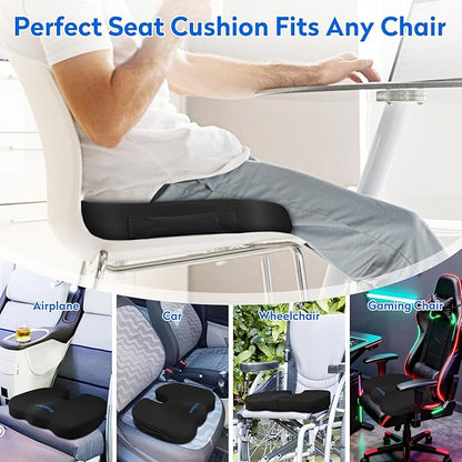 CushZone Seat Cushion Memory Foam Chair Pad for Office & Car, Black | Office Seat Cushion, Sciatica, Tailbone Back Pain Relief, Orthopedic Coccyx Pillow for Car, Pregnancy & Long Sitting at Work - Image 5