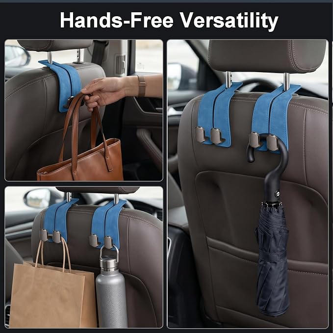 Car Seat Headrest Storage Hooks - 2 Pack Dual Hangers Design Organization Accessories, Car Interior Gadgets to Add Extra Holder and Hook for Purses,Bags,Coat and Handbag - Image 6