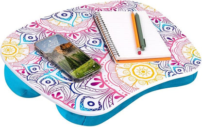 LAPGEAR MyStyle Lap Desk – Mandala, Fits 15.6” Laptops | Dual-Bolster Microbead Cushion, Built-In Carry Handle, Ergonomic Curved Front Edge by LapGear
