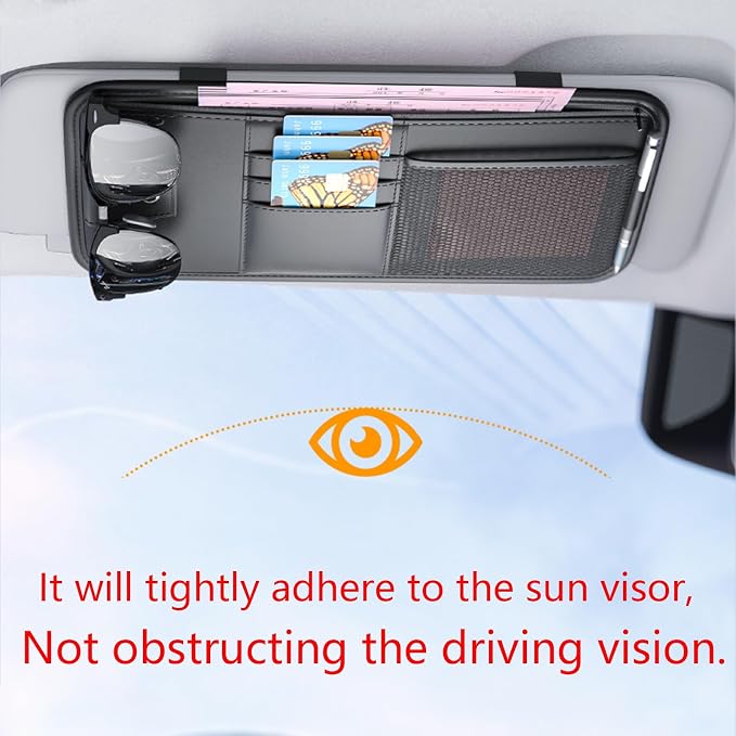Large Car Visor Organizer Holder for Truck/SUV, Document Storage Pouch Holder with Multi-Pocket Net Zipper for Cards, License, Sunglasses, Pen, Key - Image 7