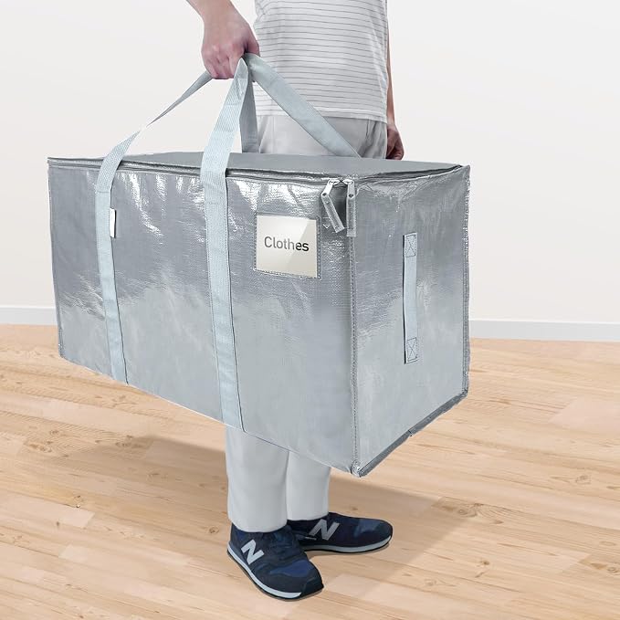 TICONN 6 Pack Extra Large Moving Bags Heavy Duty with Zippers & Carrying Handles, Durable Storage Bags Moving Boxes for Closet Organizers and Storage (6 Pack, Light Grey) - Image 2