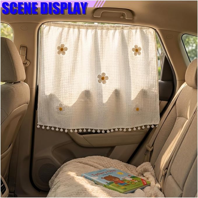 Cute Car Window Shades, 27" x 20" Automotive Side Window Privacy Curtains with Suction Cup, Sun Blackout UV Protection Car Camping Windows Screen Shades for Baby, Pet (Flower) - Image 3