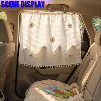 Cute Car Window Shades, 27" x 20" Automotive Side Window Privacy Curtains with Suction Cup, Sun Blackout UV Protection Car Camping Windows Screen Shades for Baby, Pet (Flower) - Image 3