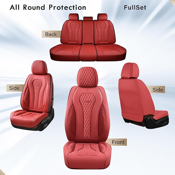 Coverado Seat Covers, Car Seat Covers Full Set, Red Car Seat Cover, Car Seat Covers Front Seats Back Seat Covers, Waterproof Car Seat Cushion, Leather Seat Protector Universal Fit Most Cars - Image 7