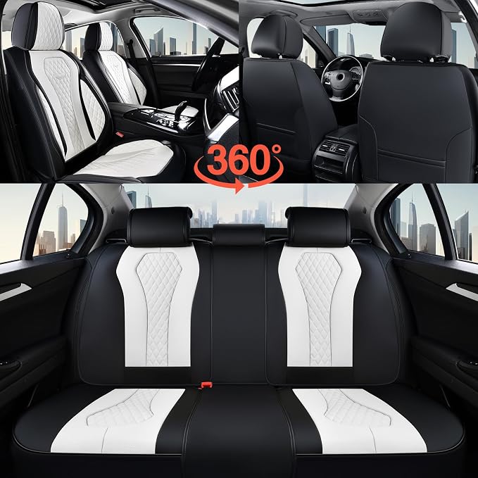 Coverado Seat Covers, Car Seat Covers Full Set, White Car Seat Cover, Auto Seat Covers Front Seats Rear Seat Cover, Luxury Car Seat Cushion,Leather Seat Cover Seat Protector Universal Fit Most Cars - Image 9