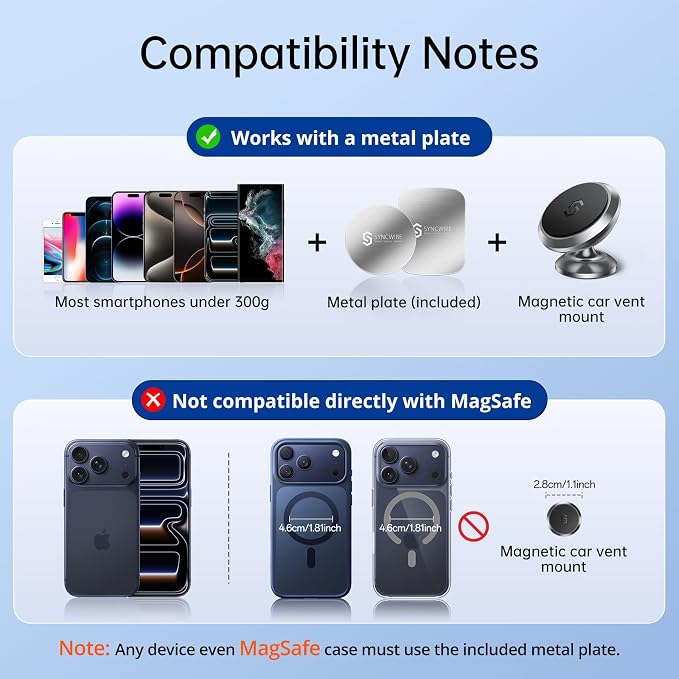 SYNCWIRE Magnetic Car Phone Holder for Dashboard, 360° Adjustable Strong Magnets Cell Phone Car Mount Compatible with iPhone, Samsung, Android - Gray | 360° Rotation, Strong Magnets, Reliable Adhesive, All Metal Car Mount Compatible with iPhone, Samsun... - Image 4