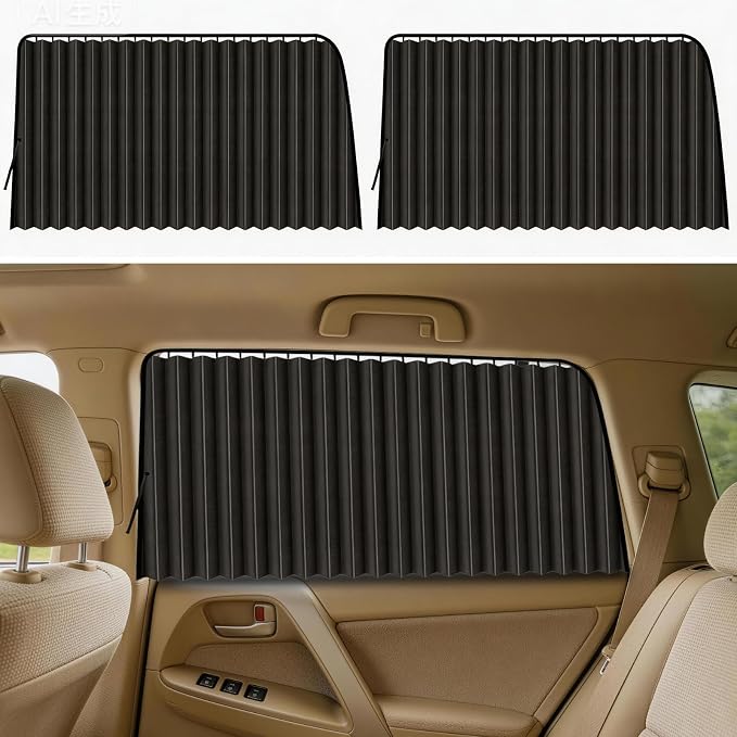 ZATOOTO Car Side Window Sun Shades, Car Curtains for Windows, UV‑Block | Blackout Privacy, Heat Insulation, Metal Frame Fit, Beige Pleated Shades, 2 Packs Shade for Family Travel, Baby, Pet by ZATOOTO