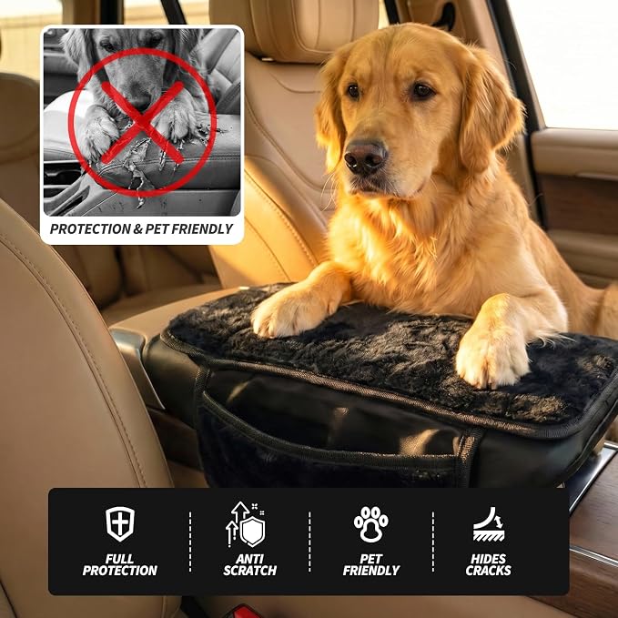 Plush Fuzzy Fur Car Armrest Cover with Side Pockets,Black | Fluffy Armrest Cushion Pad,Soft Center Console Cover,Car Interior Storage Accessories ,for Most Car Decoration Protector - Image 7