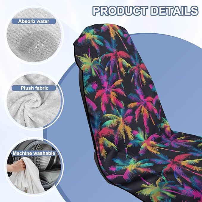 Car Towel Seat Cover Colorful Palm Trees Car Seat Cover Protector 1 Piece Breathable Cars Accessories Comfortable Universal Fit for Car SUV Van - Image 6