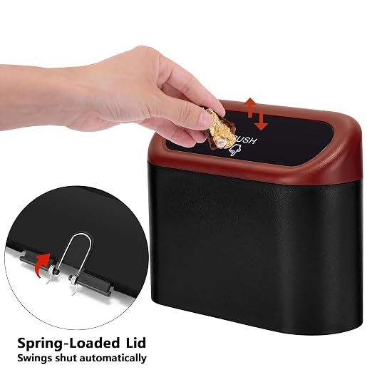 Ginsco Mini Car Trash Can with Lid, Small Car Garbage Can, Cute Leakproof ABS Car Trash Bin, Car Accessories for Interior, Garbage Bin for Car, Home, Office with 120pcs Trash Bags Black/Red - Image 7