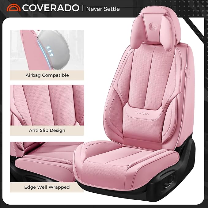 Coverado Car Seat Covers, Seat Covers for Cars, Waterproof Leather Auto Seat Protectors, Leather Car Seat Cushion, Car Interiors Accessories Universal Fit for Most Cars - Image 5