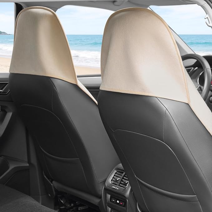 Waterproof Car Seat Cover Full Sets Interior Sets Universal Fits Car Sweat Towel for Trucks SUV Van Car Seat Protector Beige Protector Cloth Seats Pack of 3 - Image 4