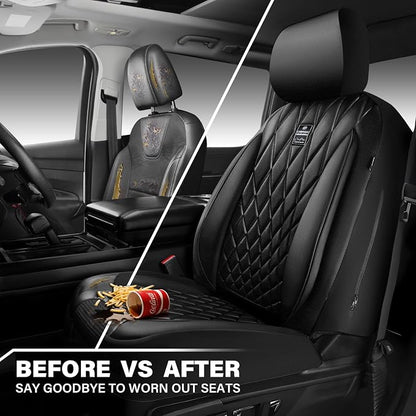 CAR PASS Piping Luxury Faux PU Leather Two Front Car Seat Covers, Waterproof Anti Slip Seat Covers Compatible with Front Seat Armrests,Universal Fit for Suvs,Vans,Trucks, Airbag Compatible(All Black) - Image 5