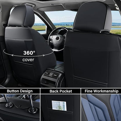 Coverado Seat Covers, Car Seat Covers Front Seats, Leather Seat Covers for Cars, Automotive Seat Covers Car Seat Protector Car Seat Cushion Universal Fit for Most Sedans SUV Pick-up Truck(Black&Blue) - Image 3