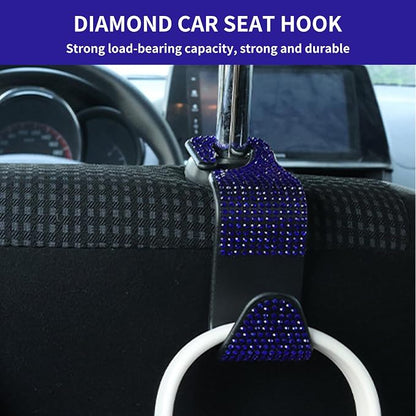 4PCS Bling Car Seat Headrest Hooks, Vehicle Back Seat Purse Handbag Hanging Holder with Crystal Rhinestone, Diamond Storage Organizer Hook,Bling Car Accessories for Women (Blue) - Image 6