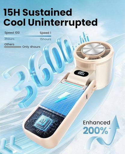 DIGIX Portable Handheld Turbo Fan with Ice Cooling, Rechargeable Personal Fan, Up to 15Hrs Cooling, 100 Speeds 25000RPM Powerful Portable Fan for Travel Outdoor,120° Adjustable, LED Display (White) - Image 5