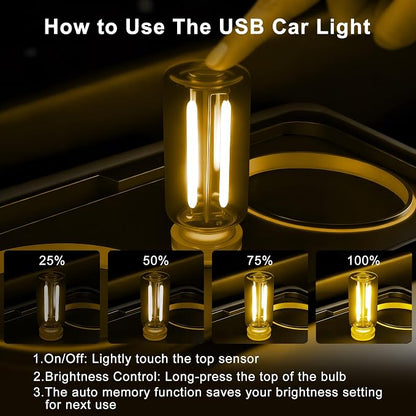 2 Packs USB Light for Car, Touch Dimmable Car Interior Ambient Lights - Portable Mini USB LED Light Bulb, Retro Glass Bottle Night Light for Vehicle, Bedroom, Hallway, Camping(Yellow) - Image 4